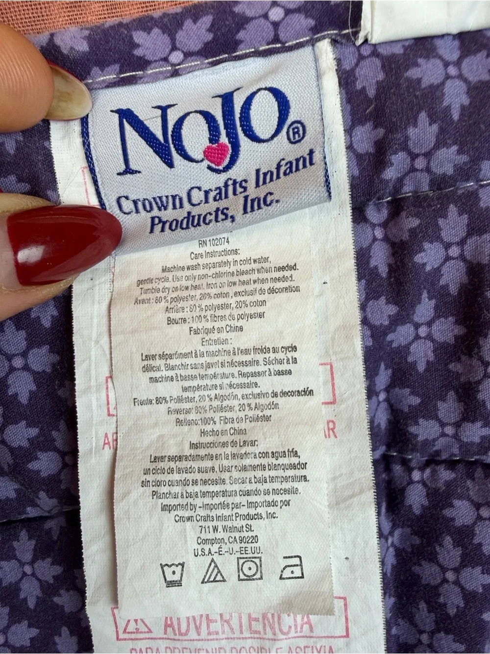 NoJo Butterfly Baby Quilt Purple  🦋 Appliqué Blanket Crafts VTG  embroidered